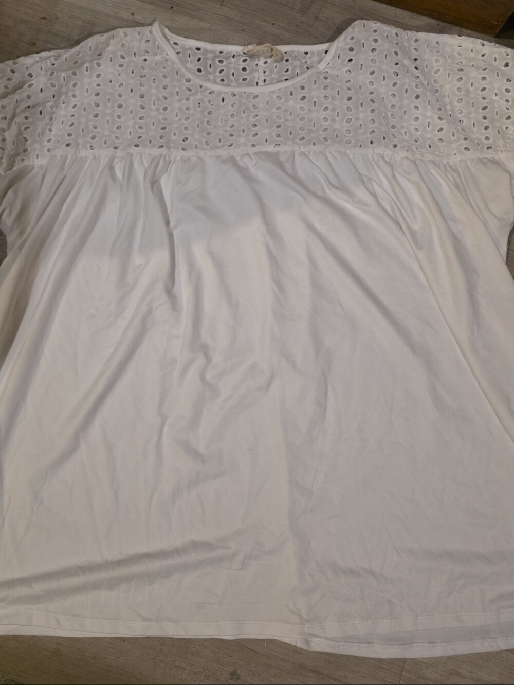 Ninexis Cream Eyelet Lace Boho Short Sleeve Blouse XL